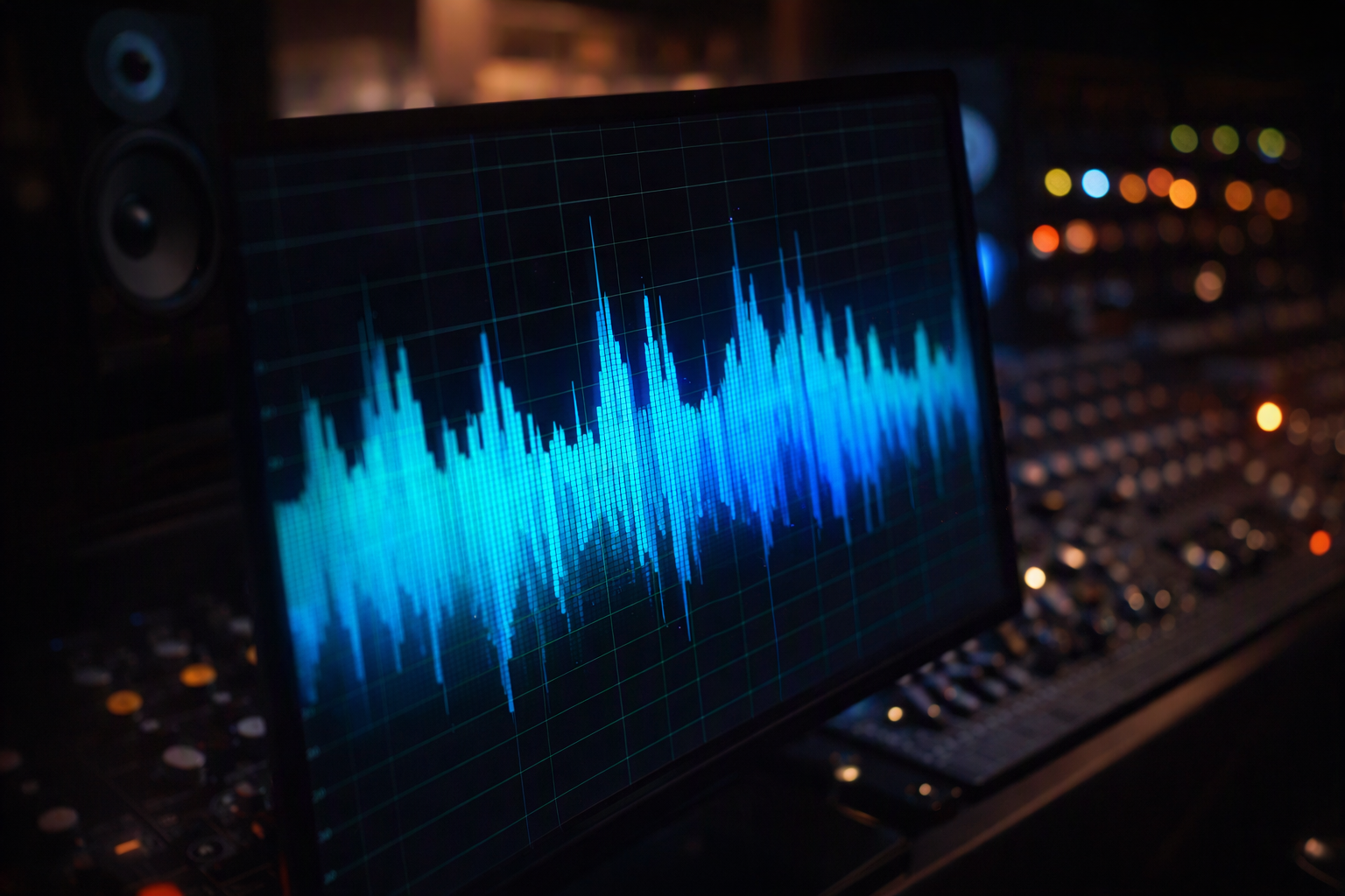audio spectrum on monitor in recording studio